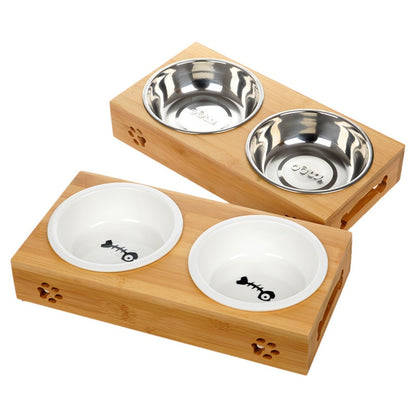 Ceramic or Stainless Steel Anti-Skid Double Bowl